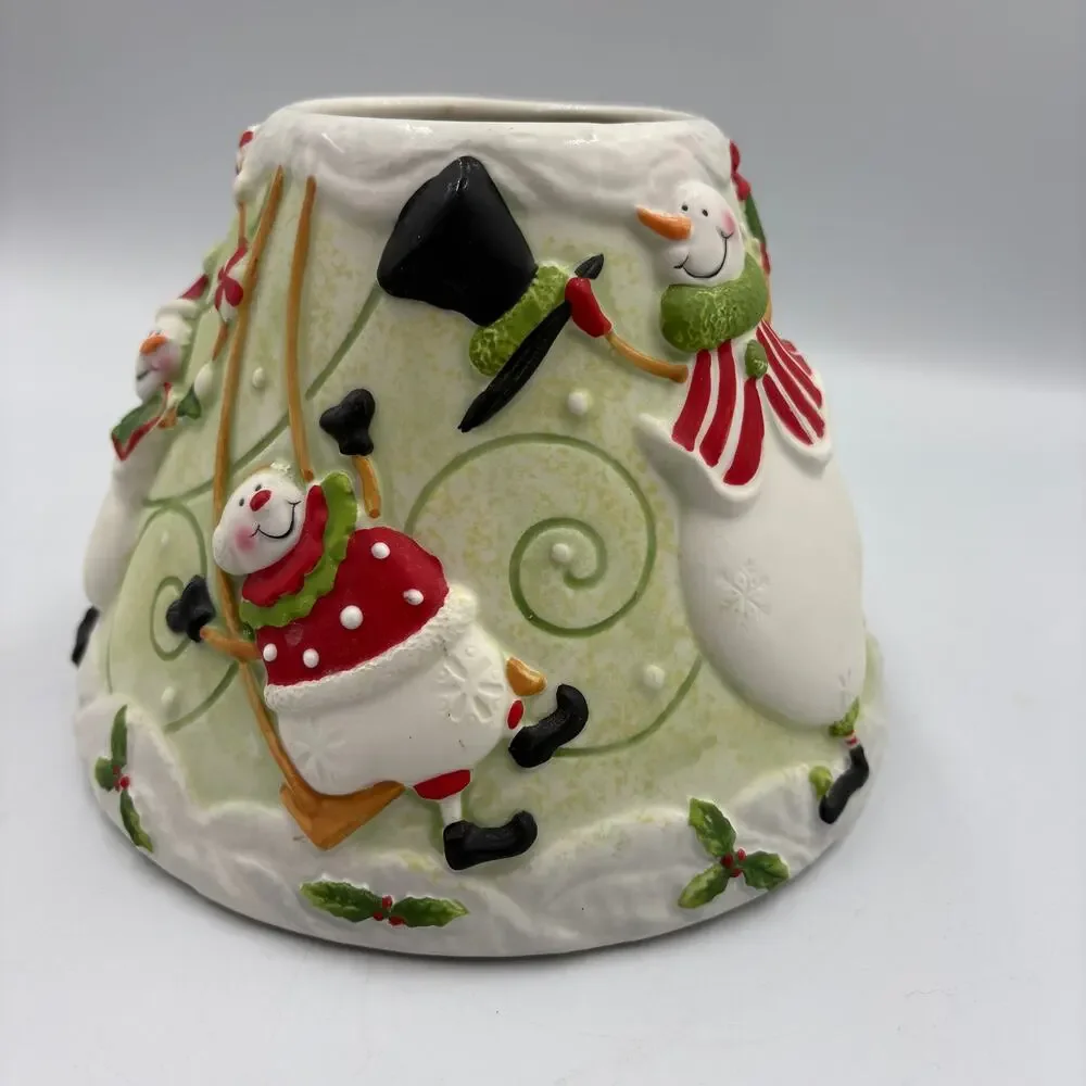 Yankee Candle Large Jar Candle Shade Topper Christmas Ceramic Holiday Snowmen